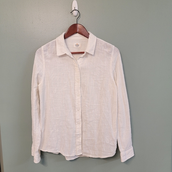 Marine Layer 100% Cotton White Button Down Top Womens Size LG Coastal Cruise - Picture 2 of 11